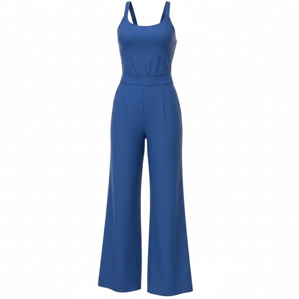 Halara Women Royal Blue Waffle Knit Wide Leg Overalls Jumpsuit Size M Pockets